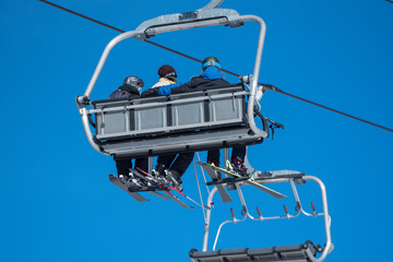 Canillo, Andorra : 2019 December 07 : People having fun in Sunny Day on Grandvalira Ski Station in Andorra. Canillo, Andorra.