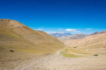 Ladakh, India - Aug 23 2019 - Mebtak La Pass 3840m view from Between Hemis Shukpachan and Tingmosgang (Temisgam) in Sham Valley, Ladakh, Jammu and Kashmir, India.
