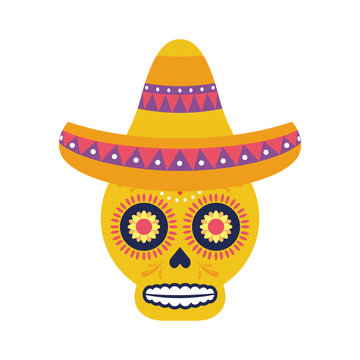 skull head with traditional mexican hat