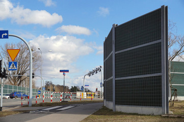 Obraz premium High sound absorbing barriers in the city. Protection of residents against noise generated by car traffic.