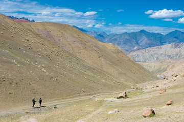 Fototapeta na wymiar Ladakh, India - Aug 23 2019 - Mebtak La Pass 3840m view from Between Hemis Shukpachan and Tingmosgang (Temisgam) in Sham Valley, Ladakh, Jammu and Kashmir, India.