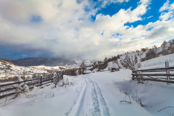 Winter landscape snowy road, holiday resort