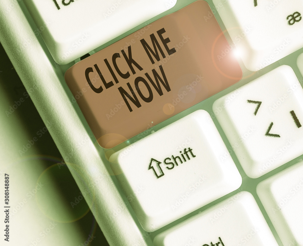 Aufkleber conceptual hand writing showing click me now. concept meaning internet helping desk press the button