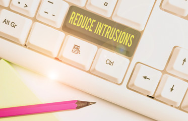 Conceptual hand writing showing Reduce Intrusions. Concept meaning a strategy to reduce and monitor...