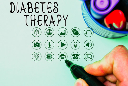 Handwriting text Diabetes Therapy. Conceptual photo aim to achieve lower average blood glucose results