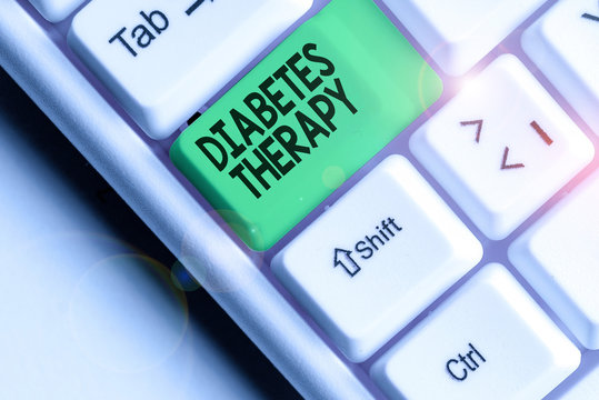 Writing note showing Diabetes Therapy. Business concept for aim to achieve lower average blood glucose results