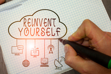 Word writing text Reinvent Yourself. Business photo showcasing to do something differently from...