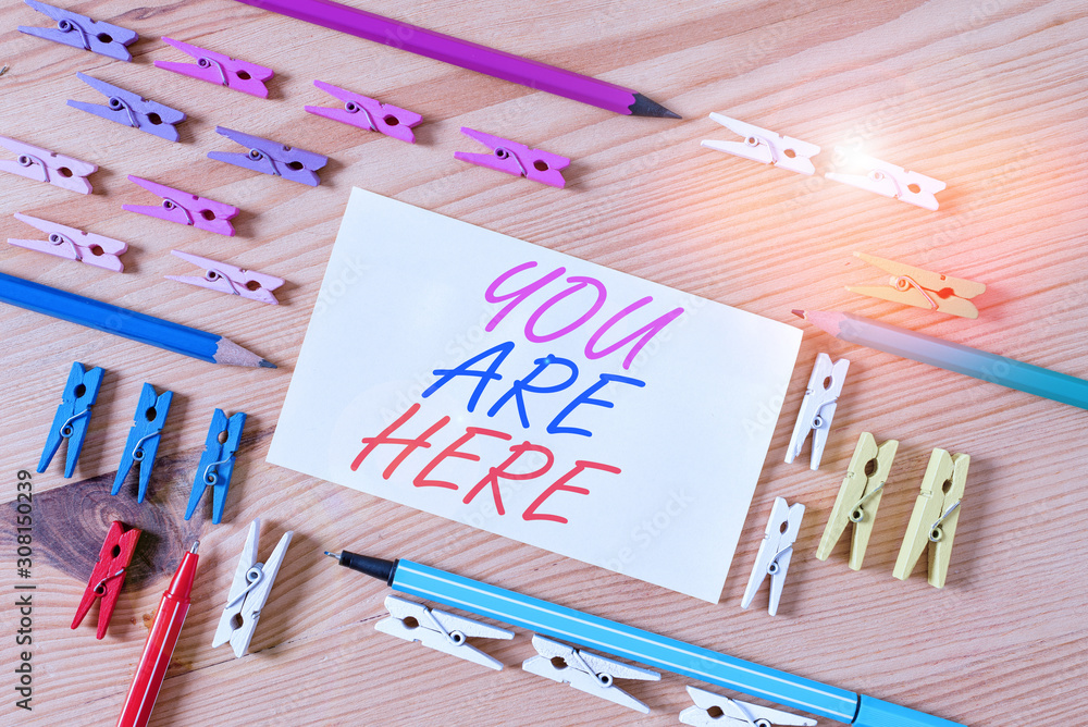 Aufkleber handwriting text you are here. conceptual photo this is your location reference point global positio