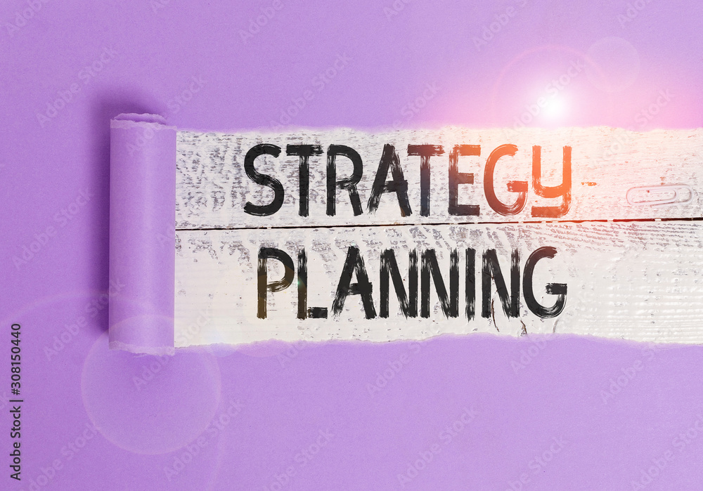 Poster writing note showing strategy planning. business concept for a systematic process of envisioning a d
