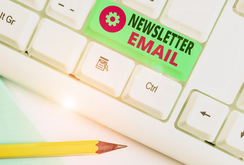 Word writing text Newsletter Email. Business photo showcasing email sent to subscribers informing...