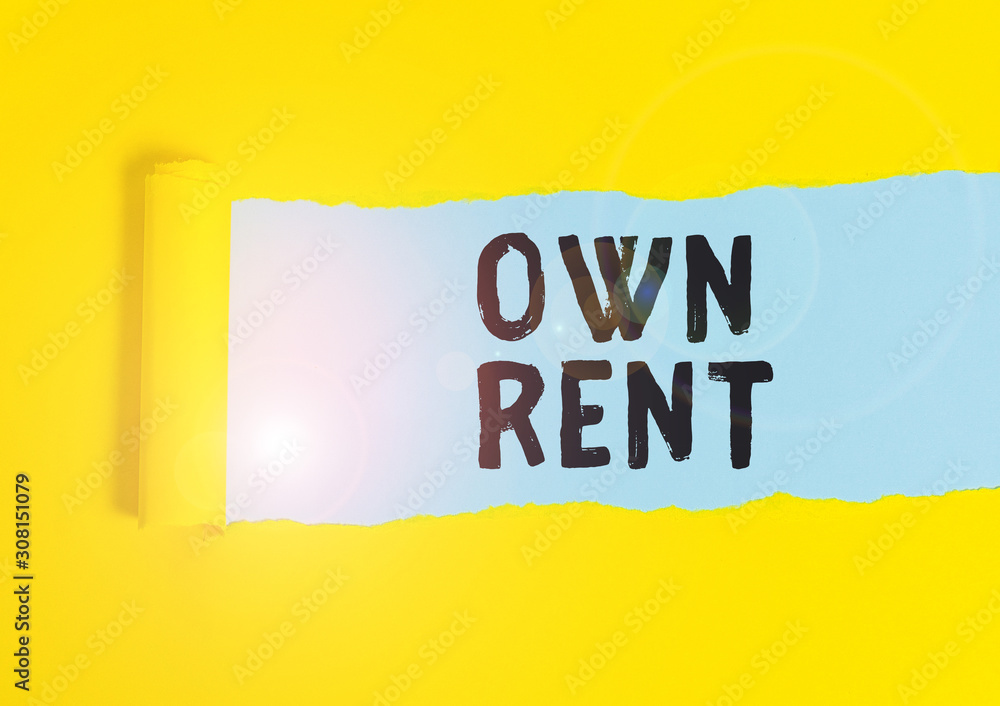 Poster writing note showing own rent. business concept for tangible property is leased in exchange for a mo