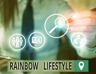 Text sign showing Rainbow Lifestyle. Business photo text same sex couple or individual within the LGBT community