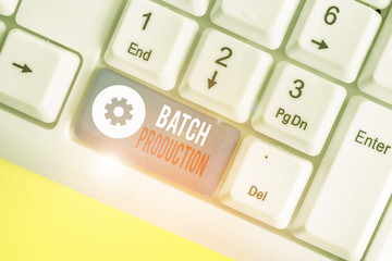 Word writing text Batch Production. Business photo showcasing products are analysisufactured in...