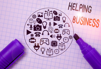 Writing note showing Helping Business. Business concept for improving some measure of an enterprise...