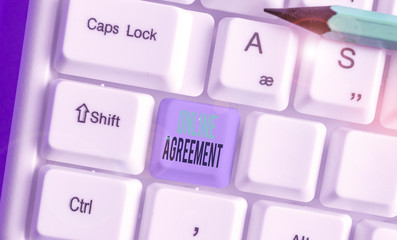 Text sign showing Online Agreement. Business photo showcasing contract modelled signed and executed electronically