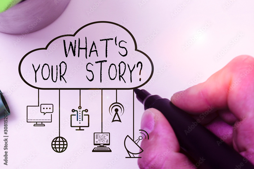 Poster conceptual hand writing showing what s is your story question. concept meaning being asked by someon