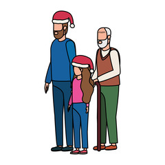cute grandfather with young son and granddaughter using christmas hat