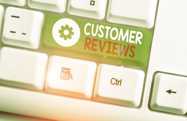 Text sign showing Customer Reviews. Business photo showcasing review of a product or service made...