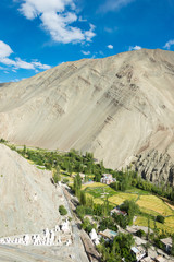Ladakh, India - Aug 23 2019 - Beautiful scenic view from Tingmosgang Village (Temisgam Village) in Sham Valley, Ladakh, Jammu and Kashmir, India.