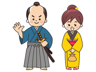 ちょんまげのお侍さんと町娘