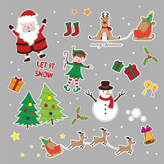 vector merry christmas icon set