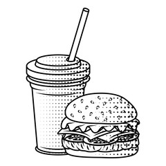 delicious burger with soda fast food icon