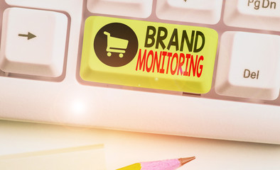 Conceptual hand writing showing Brand Monitoring. Concept meaning process to proactively monitor...