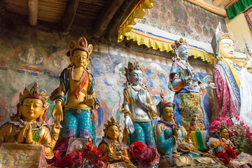 Ladakh, India - Aug 23 2019 - Buddha Statue at Tingmosgang Monastery (Tingmosgang Gompa) in Sham...
