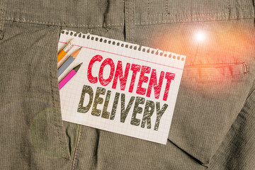 Conceptual hand writing showing Content Delivery. Concept meaning geographically distributed...