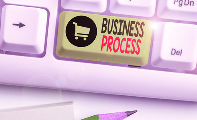 Conceptual hand writing showing Business Process. Concept meaning implemented to accomplish a...