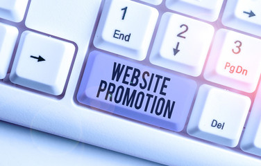 Writing note showing Website Promotion. Business concept for increase exposure of a website to bring more visitors