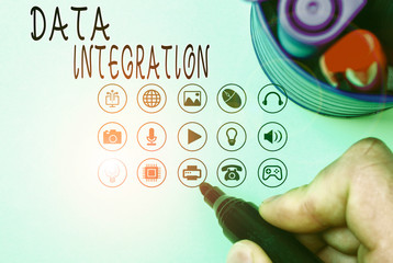 Handwriting text Data Integration. Conceptual photo involves combining data residing in different sources