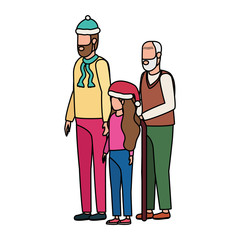 cute grandfather with young son and granddaughter using christmas hat