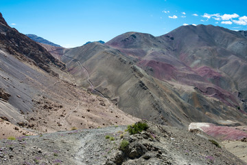 Ladakh, India - Aug 23 2019 - Beautiful scenic view from Between Hemis Shukpachan and Tingmosgang (Temisgam) in Sham Valley, Ladakh, Jammu and Kashmir, India.