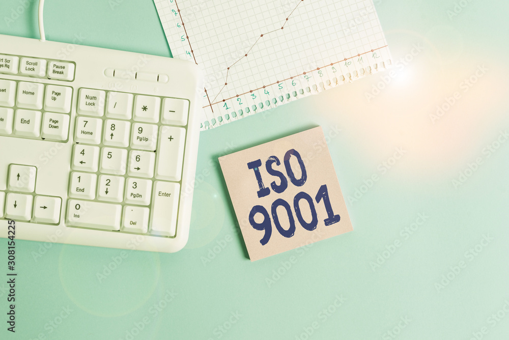 Poster conceptual hand writing showing iso 9001. concept meaning designed help organizations to ensure meet
