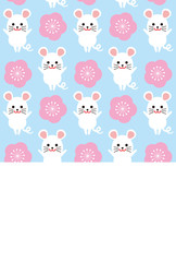 年賀状テンプレート　2020年子年　ネズミと梅水色　文字なし