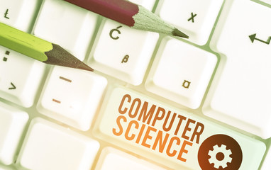 Conceptual hand writing showing Computer Science. Concept meaning study of both computer hardware...