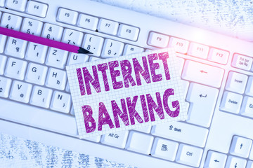 Word writing text Internet Banking. Business photo showcasing banking method which transactions conducted electronically White keyboard office supplies empty rectangle shaped paper reminder wood