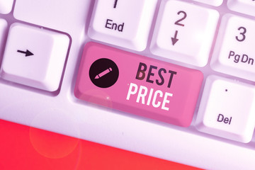 Conceptual hand writing showing Best Price. Concept meaning the lowest or great price that a buyer...