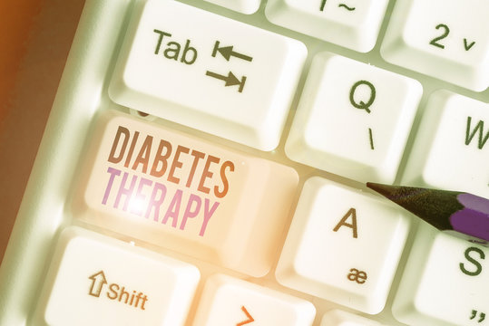 Conceptual hand writing showing Diabetes Therapy. Concept meaning aim to achieve lower average blood glucose results