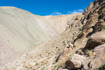 Ladakh, India - Aug 23 2019 - Beautiful scenic view from Between Hemis Shukpachan and Tingmosgang (Temisgam) in Sham Valley, Ladakh, Jammu and Kashmir, India.