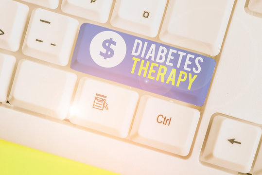 Conceptual hand writing showing Diabetes Therapy. Concept meaning aim to achieve lower average blood glucose results