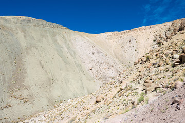 Ladakh, India - Aug 23 2019 - Beautiful scenic view from Between Hemis Shukpachan and Tingmosgang (Temisgam) in Sham Valley, Ladakh, Jammu and Kashmir, India.