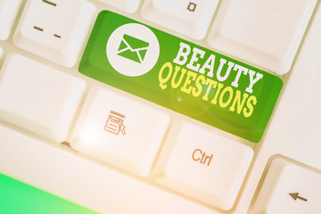 Handwriting text Beauty Questions. Conceptual photo a sentence or phrase used to find out...
