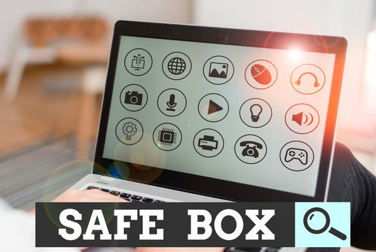 Writing note showing Safe Box. Business concept for A small structure where you can keep important or valuable things