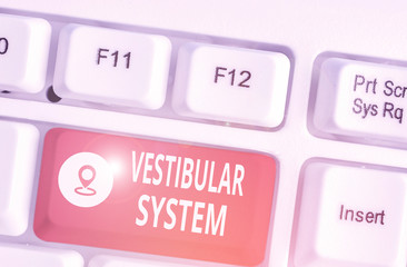Word writing text Vestibular System. Business photo showcasing provides the leading contribution to...
