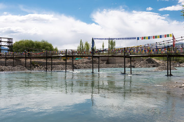 Ladakh, India - Jun 26 2019 - Indus River in Choglamsar, Ladakh, Jammu and Kashmir, India.
