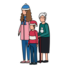 grandmother with daughter and grandson using christmas hat