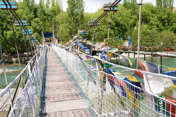 Ladakh, India - Jun 26 2019 - MAITRI BRIDGE on Indus River in Choglamsar, Ladakh, Jammu and...