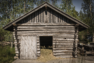 Old wooden barn in Finland countryside.